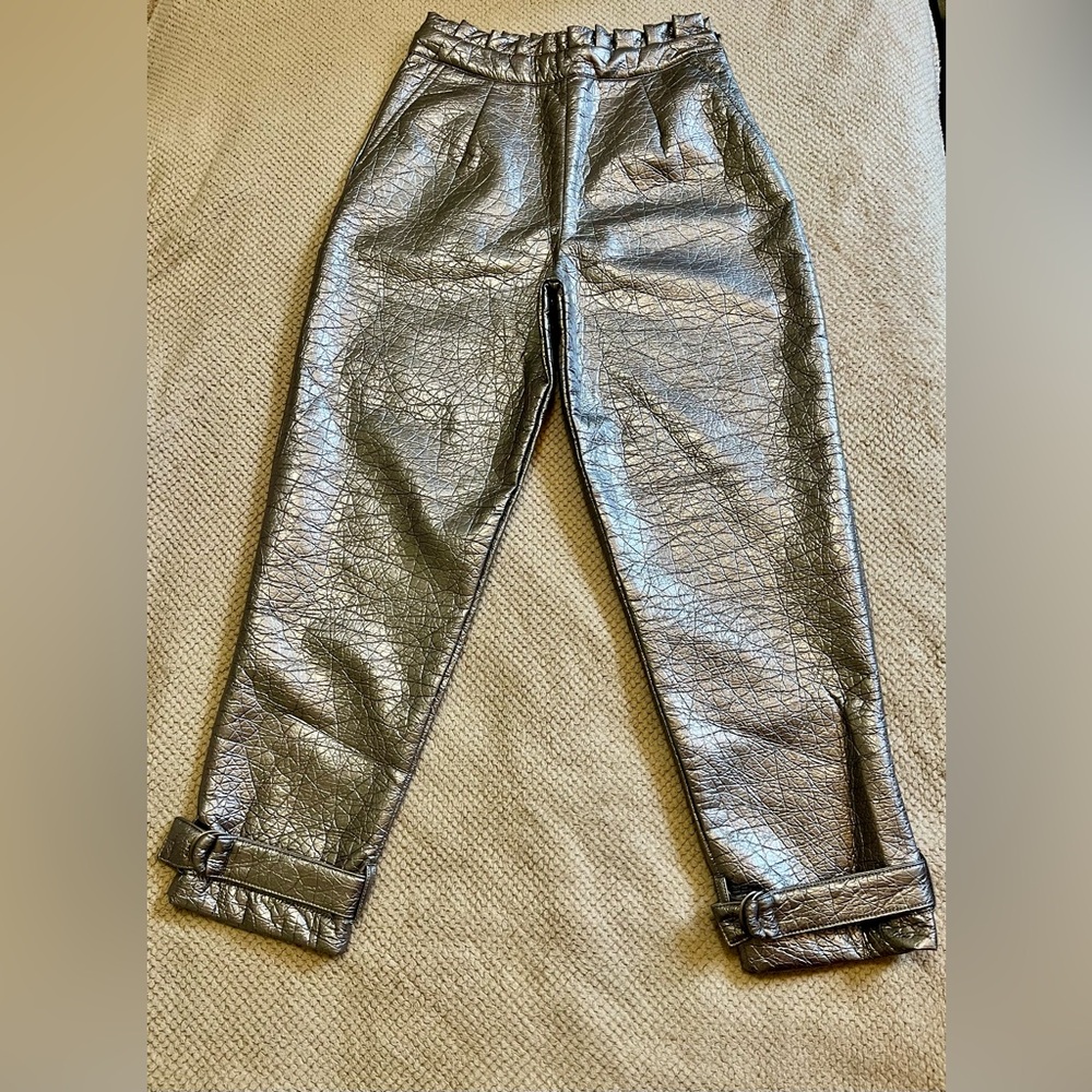 NWT BSL metallic silver textured pants buckled cuff